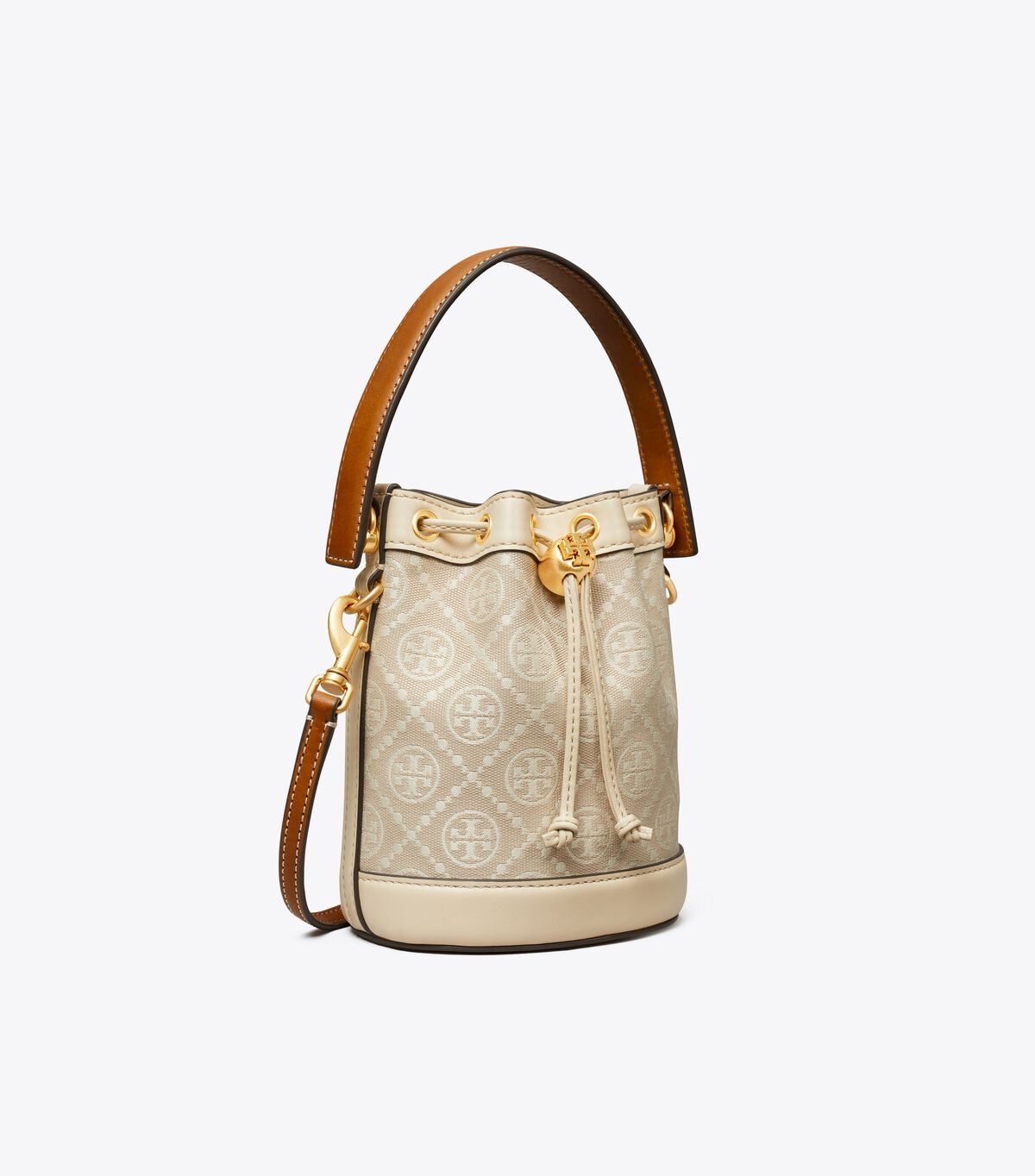 Beige Women\'s Tory Burch Mini T Monogram Bucket Bags | FBKQWZ-058