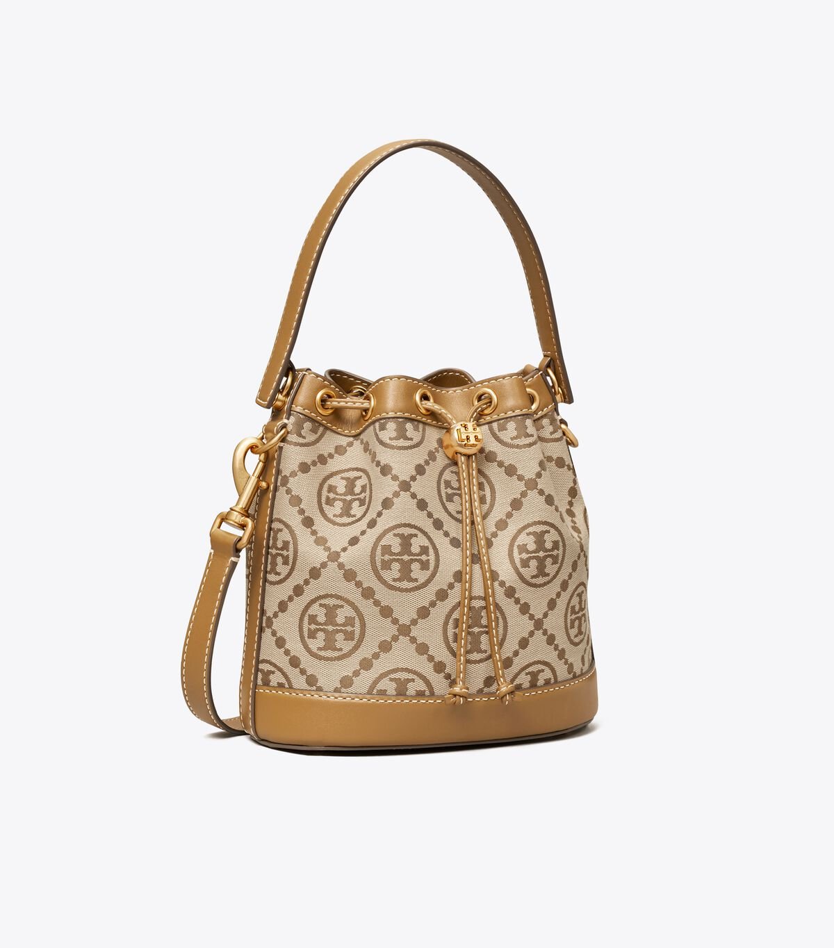 Beige Women\'s Tory Burch T Monogram Jacquard Bucket Bags | QRYAXF-804