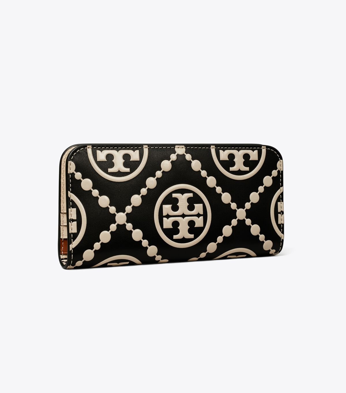 Black / Cream Women\'s Tory Burch T Monogram Contrast Embossed Zip Slim Wallets | VIKJRS-614