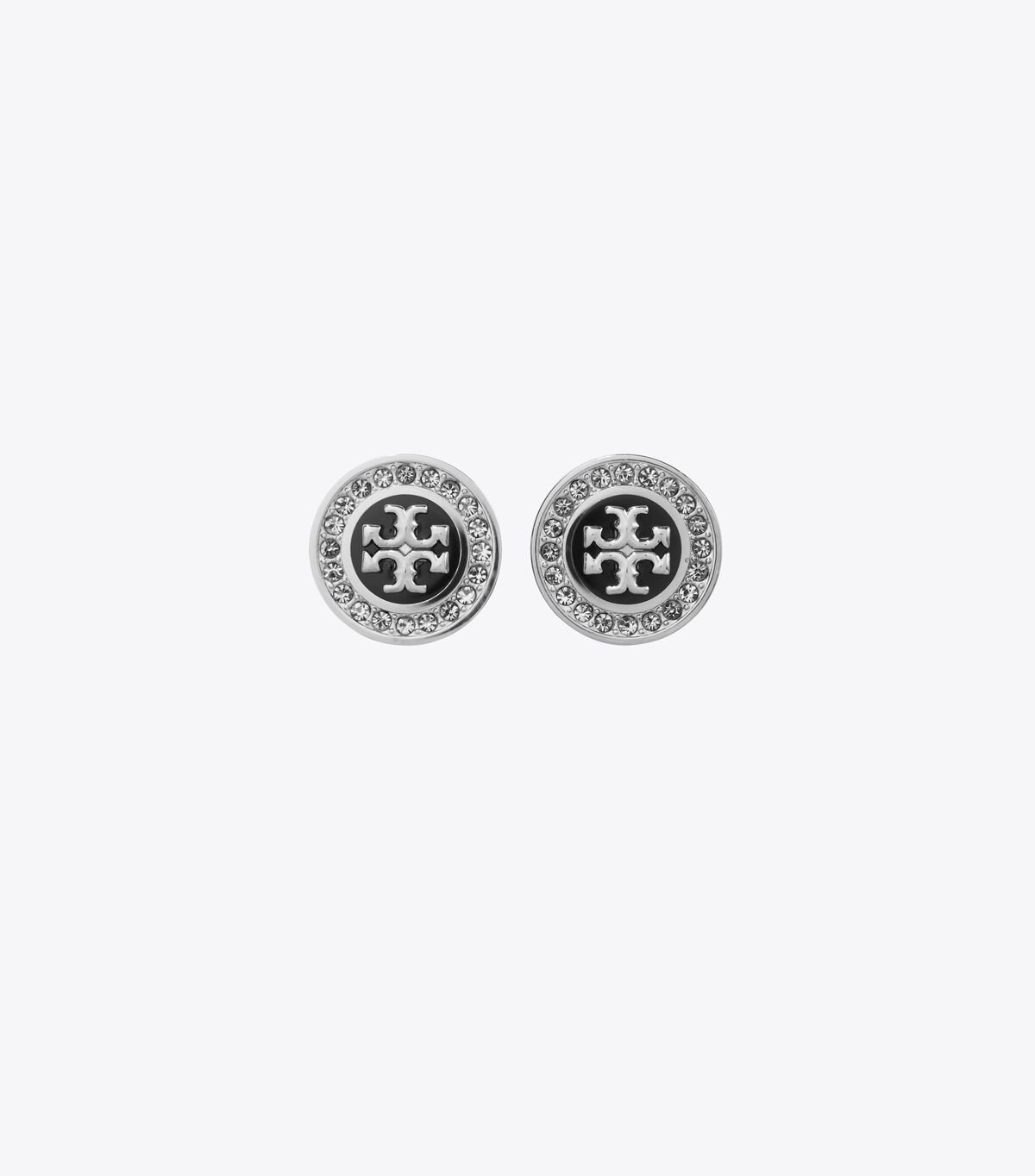 Black / Silver Women\'s Tory Burch Kira Pavé Enamel Circle-stud Earrings | QJOXCR-451