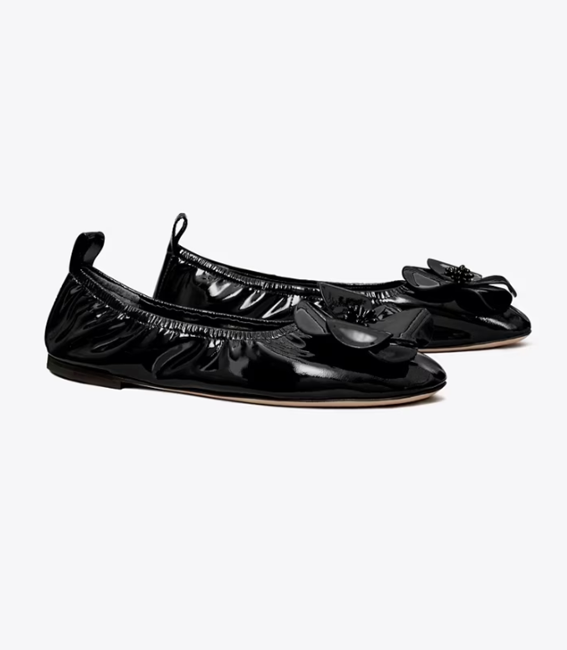 Black Women\'s Tory Burch Flower Flat Shoes | YALFXB-230