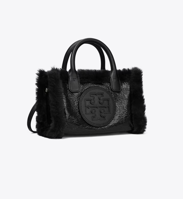 Black Women\'s Tory Burch Mini Ella Patent Shearling Handbag | UTNDFI-753