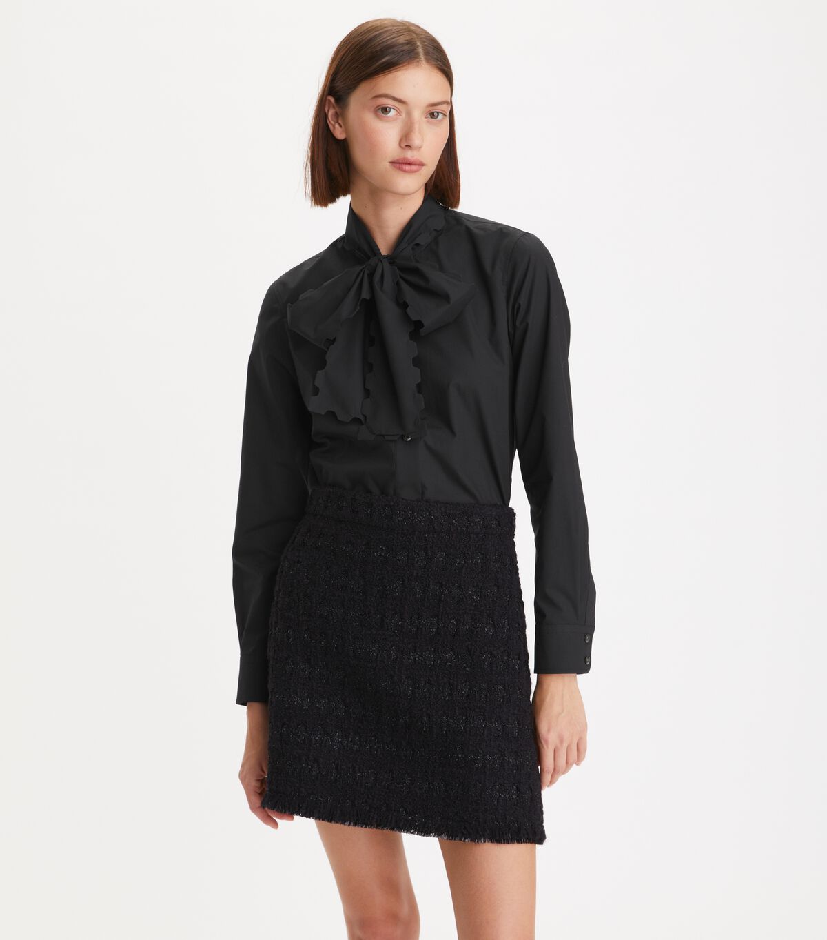 Black Women's Tory Burch Scalloped Poplin Bow Shirts | WEMGKN-734