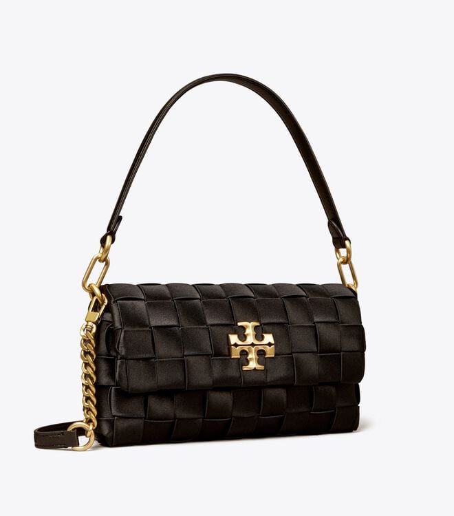 Black Women\'s Tory Burch Small Kira Woven Flap Shoulder Bags | ACFYNQ-836