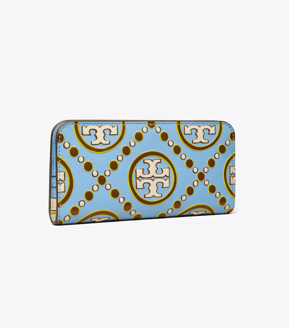 Blue / White Women\'s Tory Burch T Monogram Contrast Embossed Zip Slim Wallets | NVUXYK-845