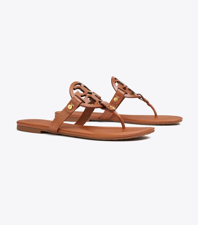 Brown Women\'s Tory Burch Miller Leather Sandals | XUIWNQ-610