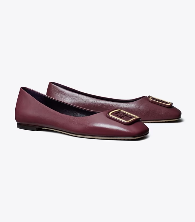 Burgundy Women\'s Tory Burch Georgia Flat Shoes | GDTZAJ-654