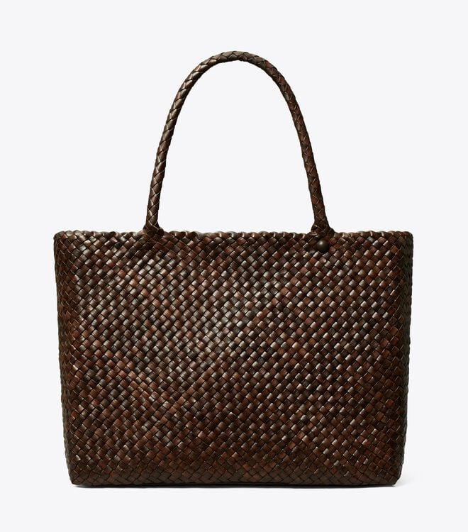 Chocolate Women's Tory Burch Mcgraw Dragon Woven Tote Bags | ZHXOEN-258