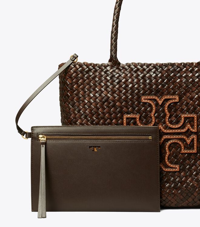 Chocolate Women's Tory Burch Mcgraw Dragon Woven Tote Bags | ZHXOEN-258