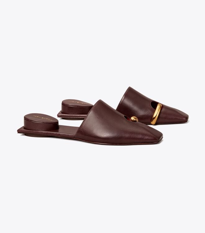 Chocolate Women\'s Tory Burch Pierced Mule Loafers | HBMLVX-680