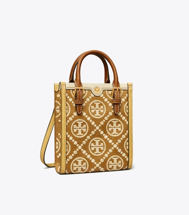 Copper Women\'s Tory Burch Mini T Monogram Embroidered Raffia Tote Bags | HSGRMX-927