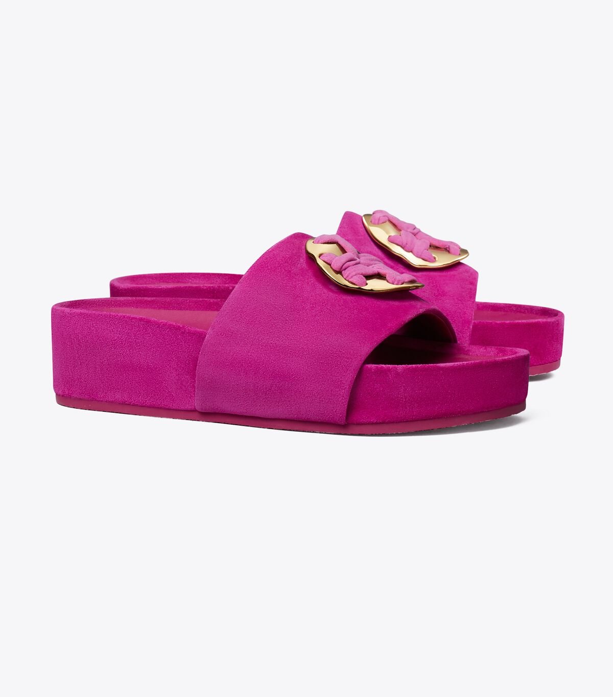 Fuchsia Women\'s Tory Burch Woven Double T Slides | DESRZT-940