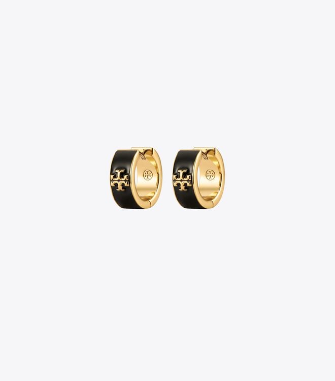 Gold / Black Women\'s Tory Burch Kira Enamel Hoop Earrings | QADRLZ-752