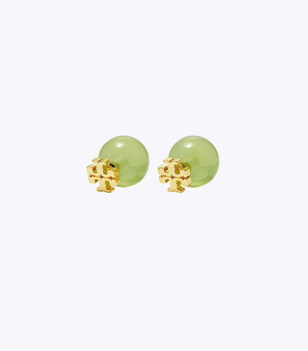 Gold / Green Women\'s Tory Burch Resin Logo Double-stud Earrings | YZADFX-026