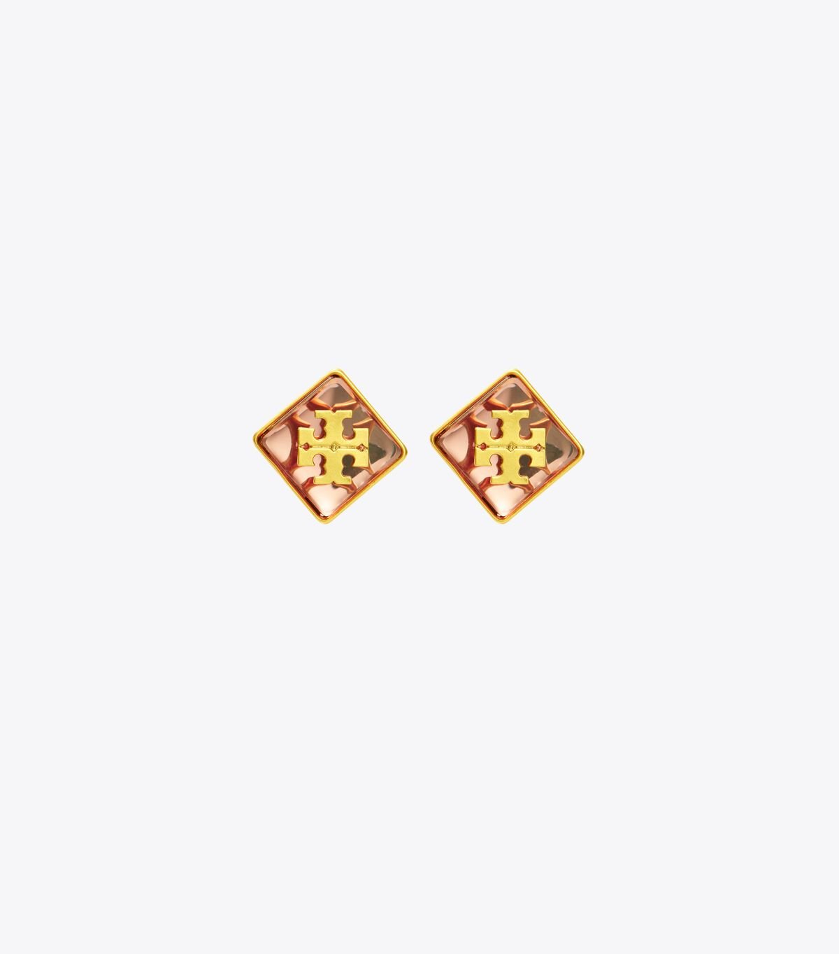 Gold / Pink Women\'s Tory Burch Resin Logo Stud Earrings | OWYCQR-610