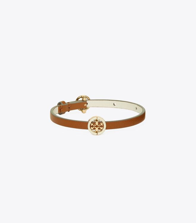 Gold / White Women\'s Tory Burch Miller Leather Bracelet | ZHEYSA-902