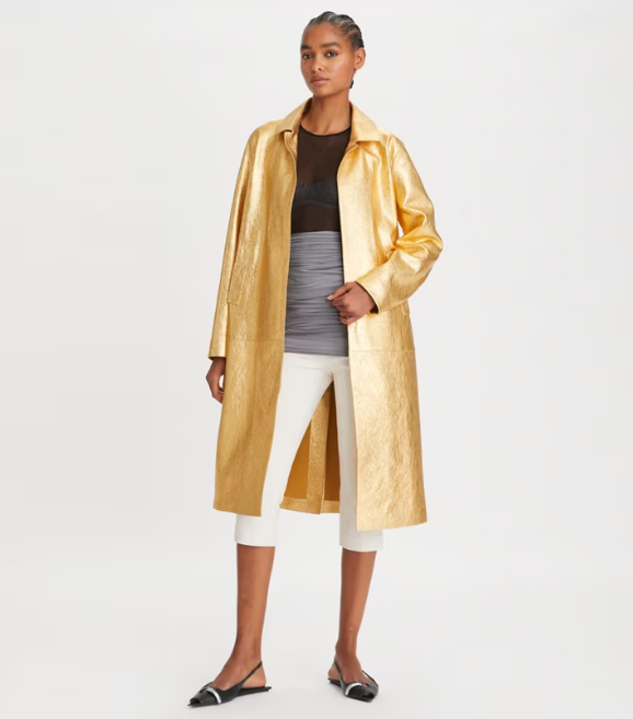 Gold Women's Tory Burch Metallic Leather Coats | UWTPRK-234