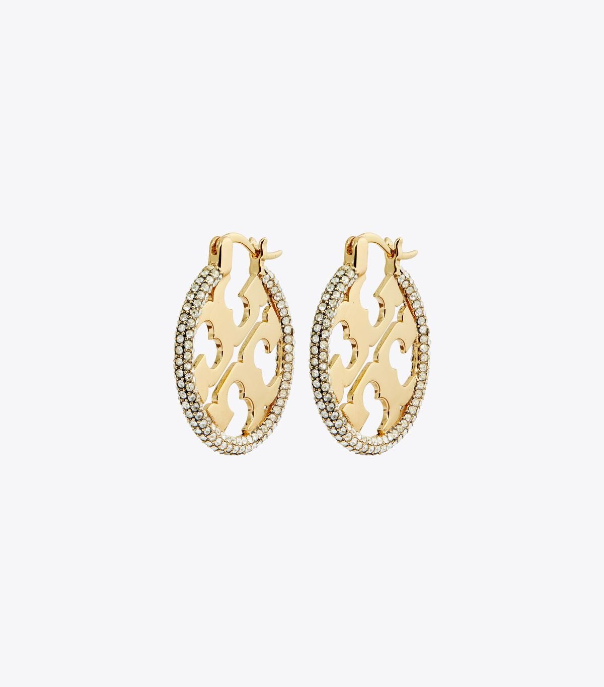 Gold Women\'s Tory Burch Miller Pavé Hoop Earrings | SKRJIW-237