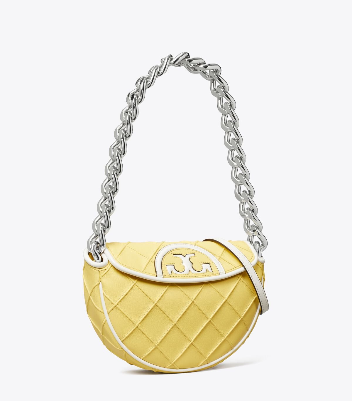 Lemon / White Women\'s Tory Burch Mini Fleming Soft Patent Border Crossbody Bags | VAECQG-869