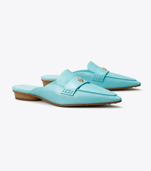 Light Blue Women\'s Tory Burch Pointed Backless Loafers | QOPRAU-916