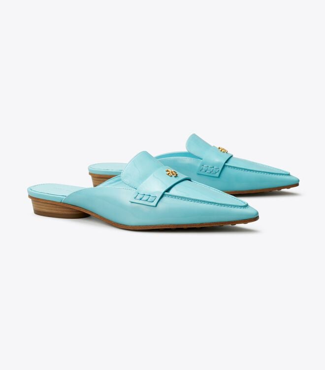 Light Blue Women\'s Tory Burch Pointed Backless Loafers | SWMIJX-596