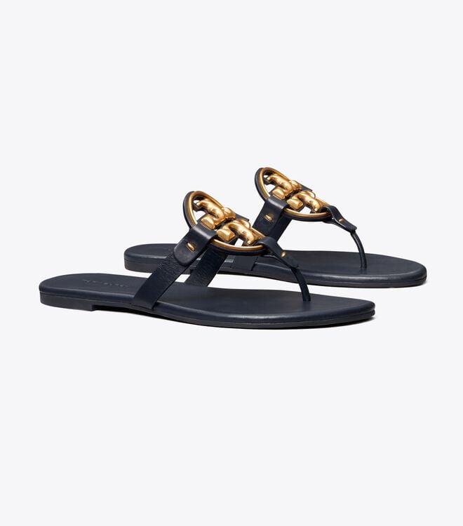 Navy Women\'s Tory Burch Metal Miller Soft Sandals | CKZUID-130