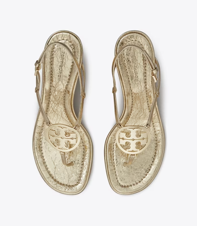 Platinum Women's Tory Burch Capri Miller Low Heel Sandal Heels Sandals | UVMEKD-809