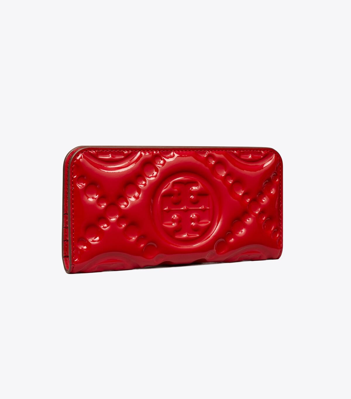 Red Women\'s Tory Burch T Monogram Embroidered Patent Zip Slim Wallets | QUONXE-185