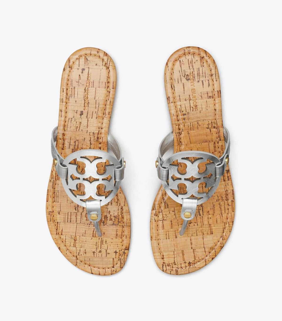 Silver / Beige Women's Tory Burch Miller Leather Sandals | LHWKJE-528