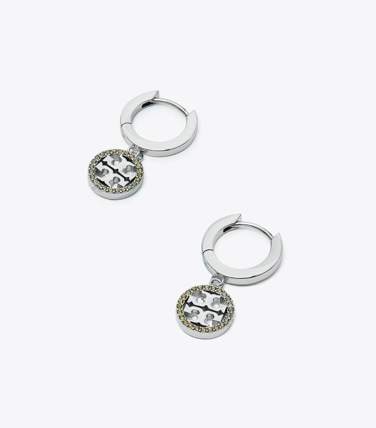 Silver / Olive Women's Tory Burch Miller Pavé Hoop Earrings | LVGXBJ-061