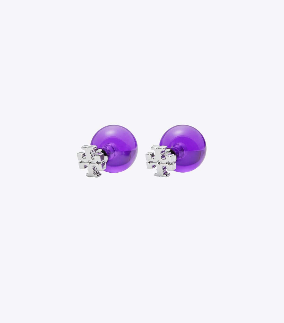 Silver / Purple Women\'s Tory Burch Resin Logo Double-stud Earrings | YUSVTI-164