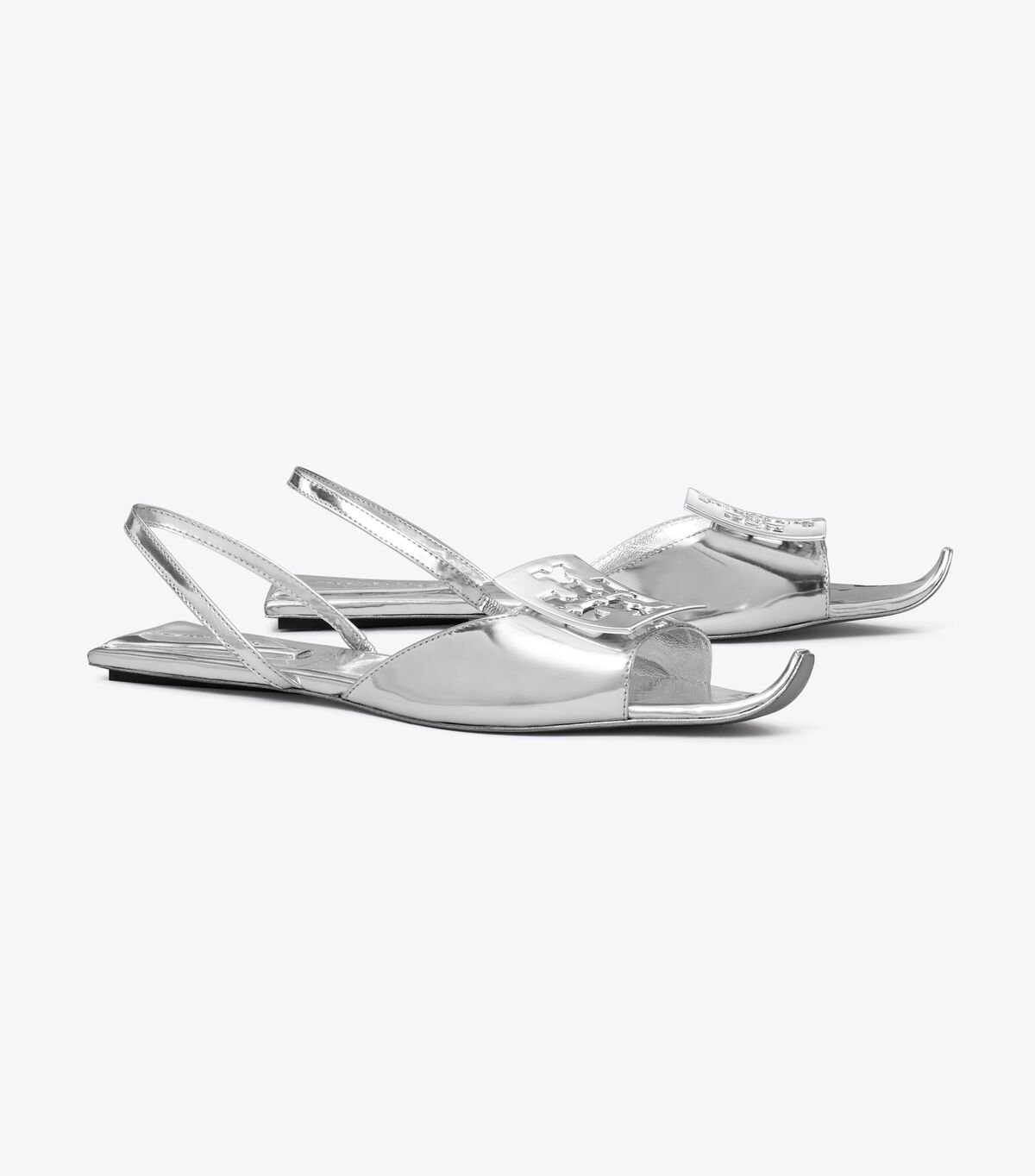 Silver Women\'s Tory Burch Logo Flat Slingback Sandals | AEYCOP-145