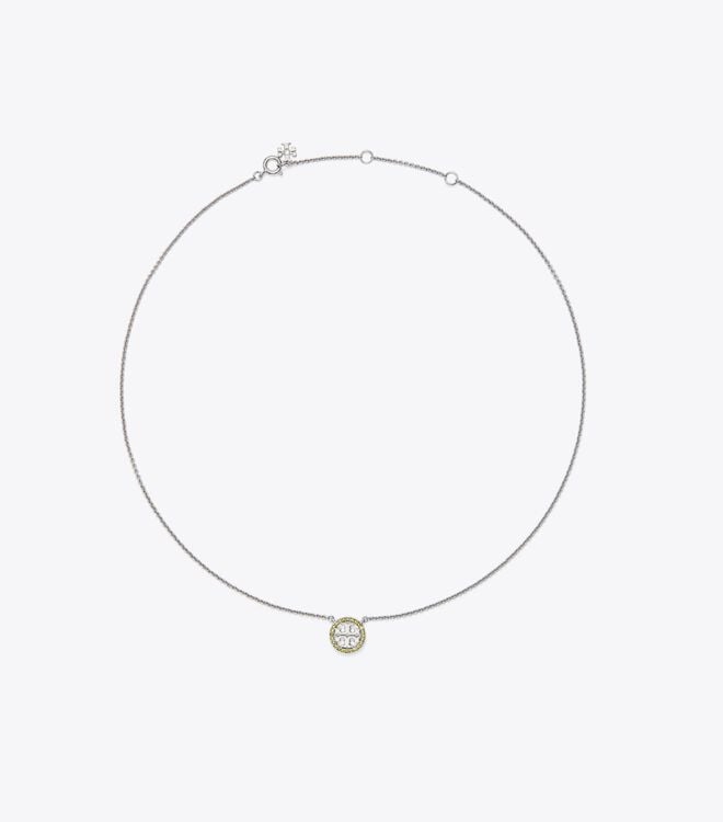 Silver Women\'s Tory Burch Miller Pavé Logo Delicate Necklace | XGWQAC-142