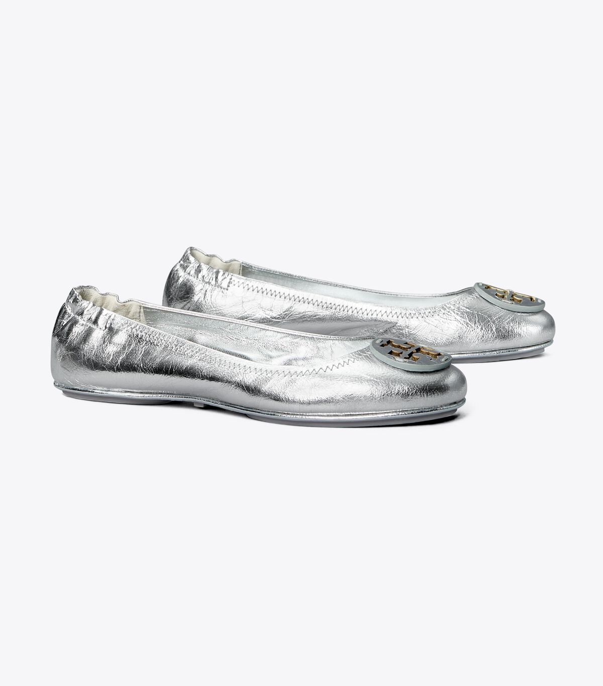 Silver Women\'s Tory Burch Minnie Travel Ballet Flats | SQZJXH-584