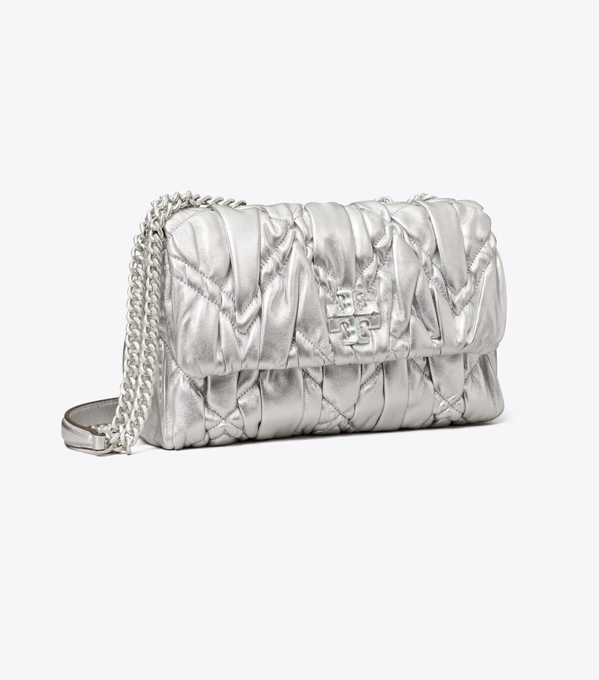 Silver Women\'s Tory Burch Small Kira Metallic Diamond Ruched Convertible Shoulder Bags | XYZBEM-358