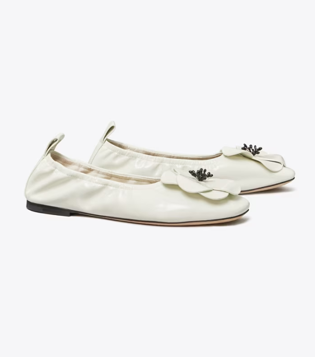 White Women\'s Tory Burch Flower Flat Shoes | ORAHXF-618