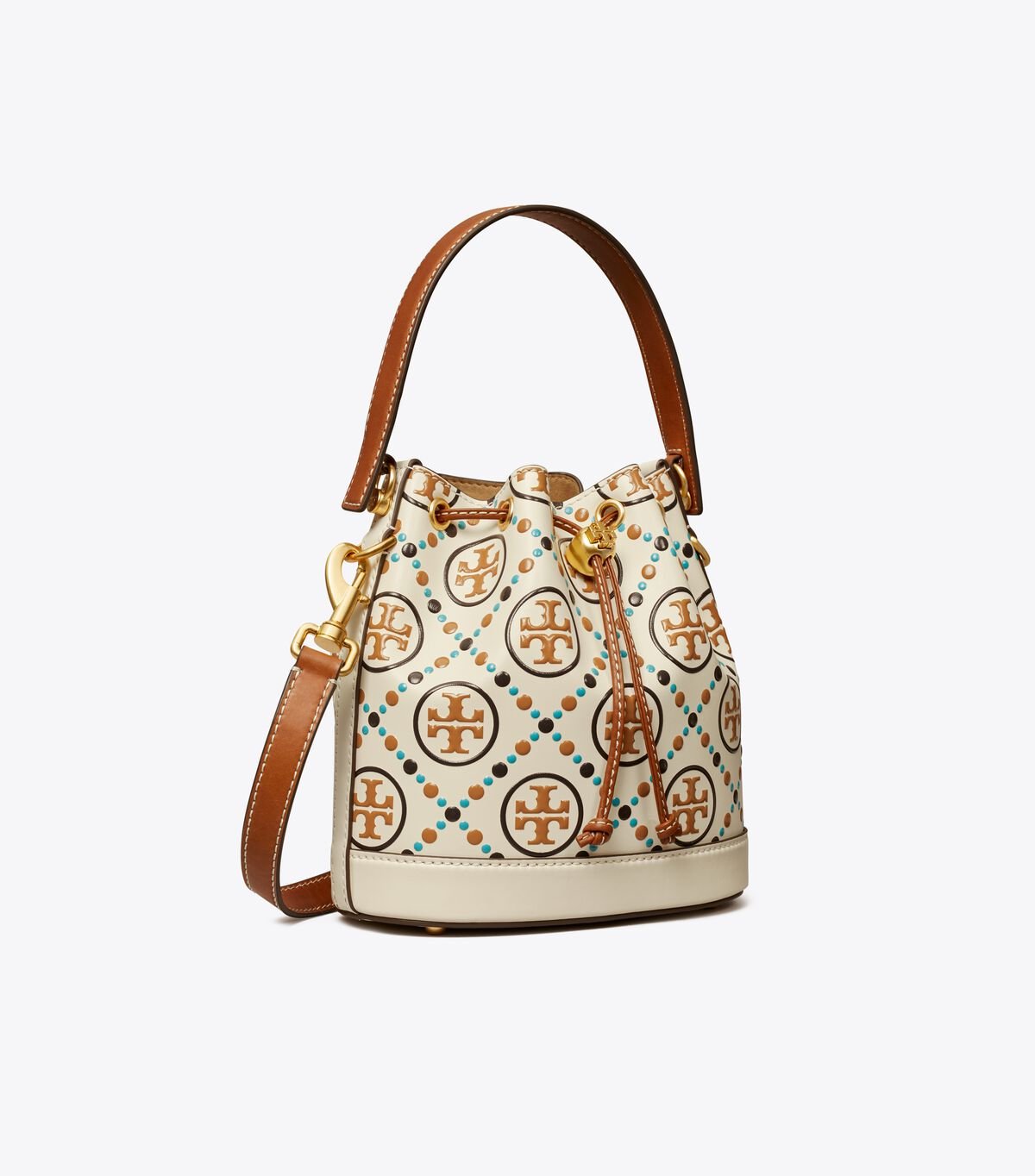 White Women\'s Tory Burch T Monogram Contrast Embossed Bucket Bags | FTAHNQ-643