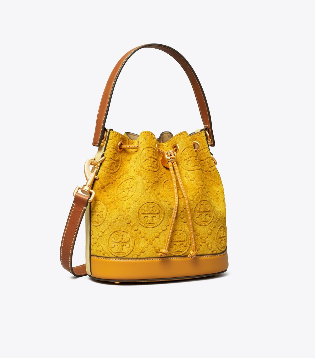 Yellow Women\'s Tory Burch T Monogram Suede Embossed Bucket Bags | EAWZMU-823