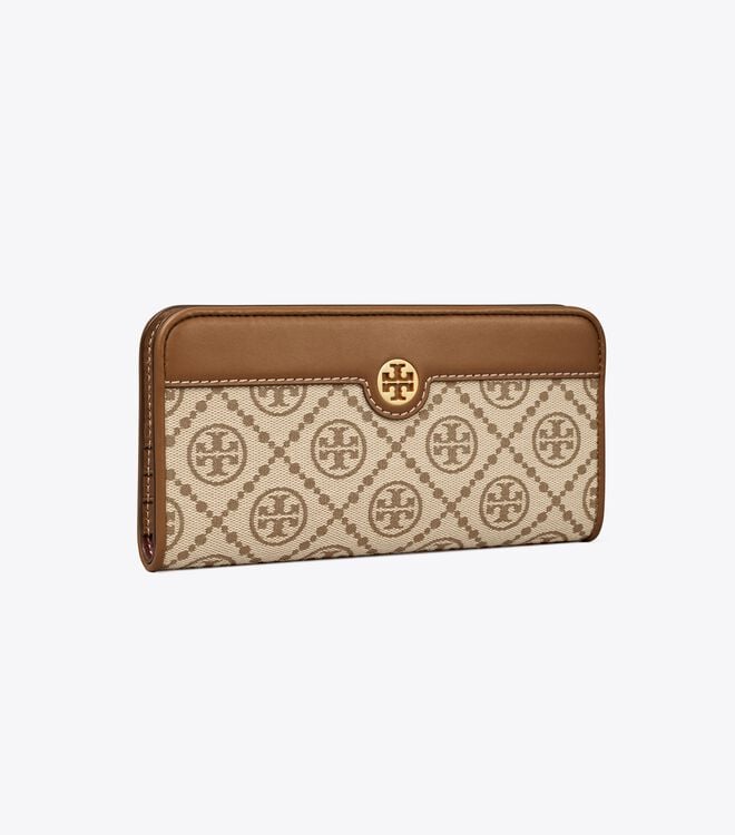 Apricot Women's Tory Burch T Monogram Zip Slim Wallets | JMSNTG-017