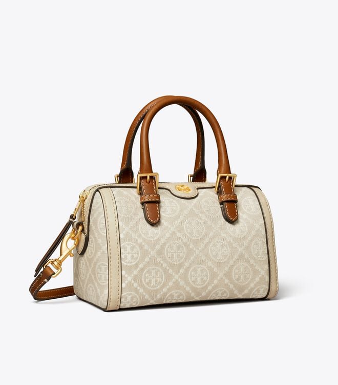 Beige Women's Tory Burch Petite T Monogram Barrel Mini Bags | WRTSDH-957