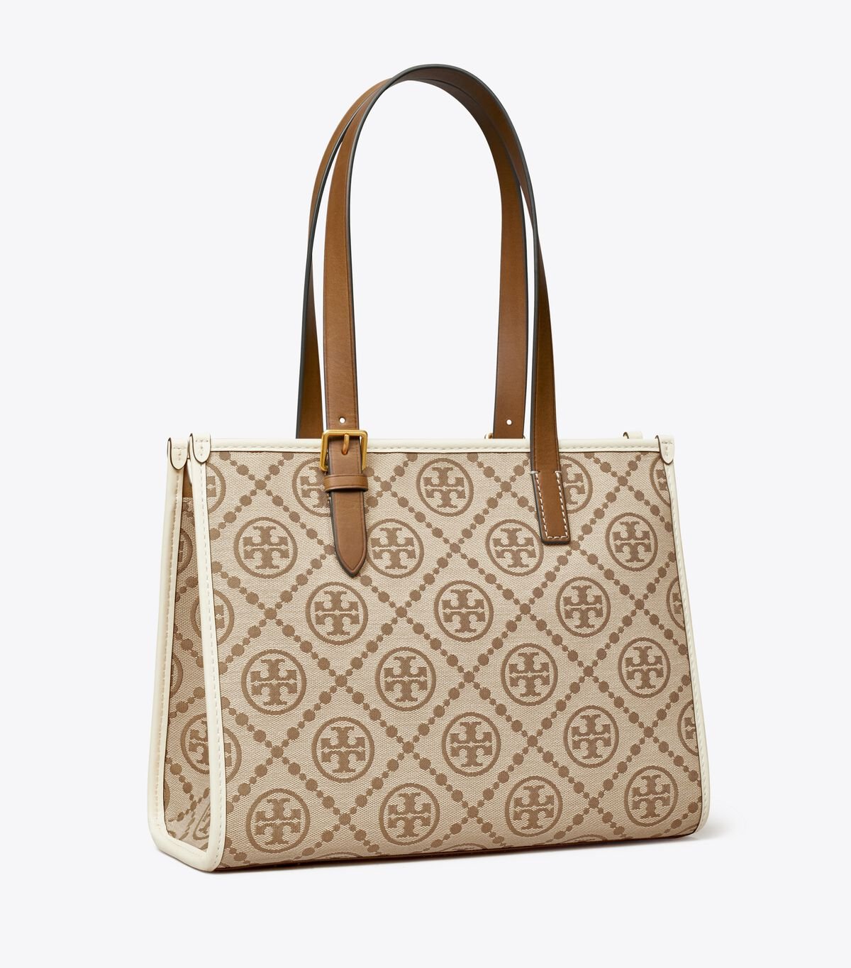 Beige Women's Tory Burch Small T Monogram Tote Bags | NCOKFS-456