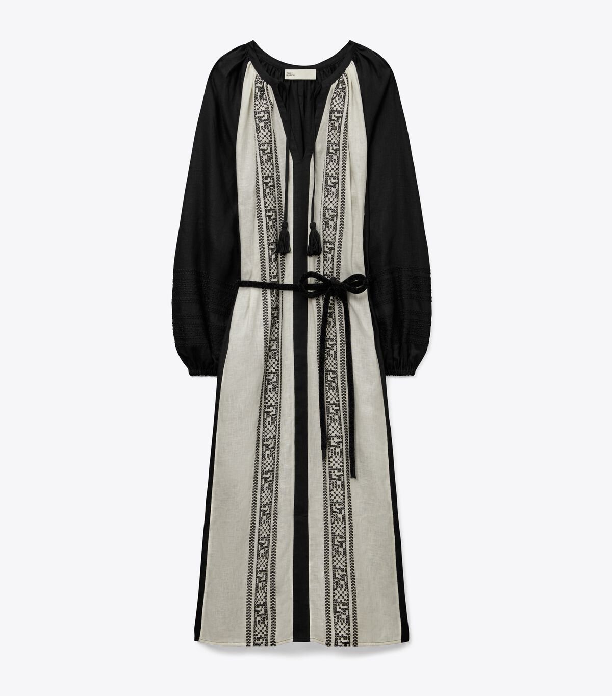 Black / White Women's Tory Burch Embroidered Caftan Dress | AZGLCM-843