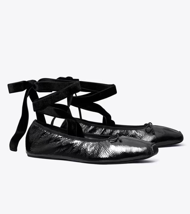 Black Women's Tory Burch Ankle-Wrap Flat Shoes | LXMIPJ-829