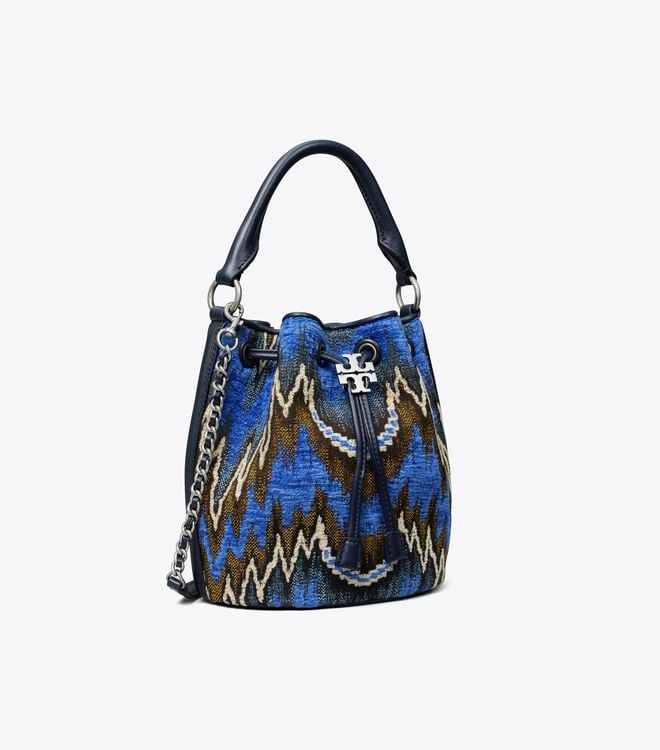 Blue Women's Tory Burch Fleming Soft Flame Stitch Bucket Bags | LKDUMY-456