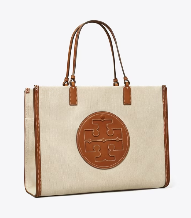 Brown / Beige Women's Tory Burch Ella Canvas Handbag | PWKHAR-083