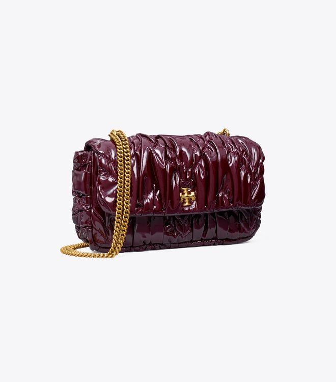 Burgundy Women's Tory Burch Mini Kira Patent Ruched Flap Crossbody Bags | GWLCER-048