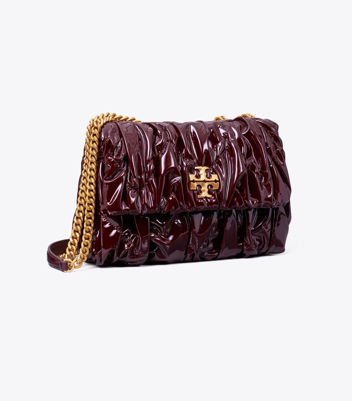 Burgundy Women's Tory Burch Small Kira Patent Ruched Convertible Shoulder Bags | KGYNUE-764