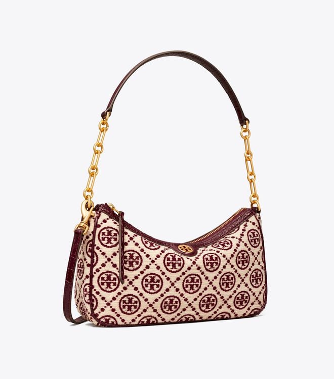 Claret / Cream Women's Tory Burch T Monogram Chenille Shoulder Bags | AOPZRB-918