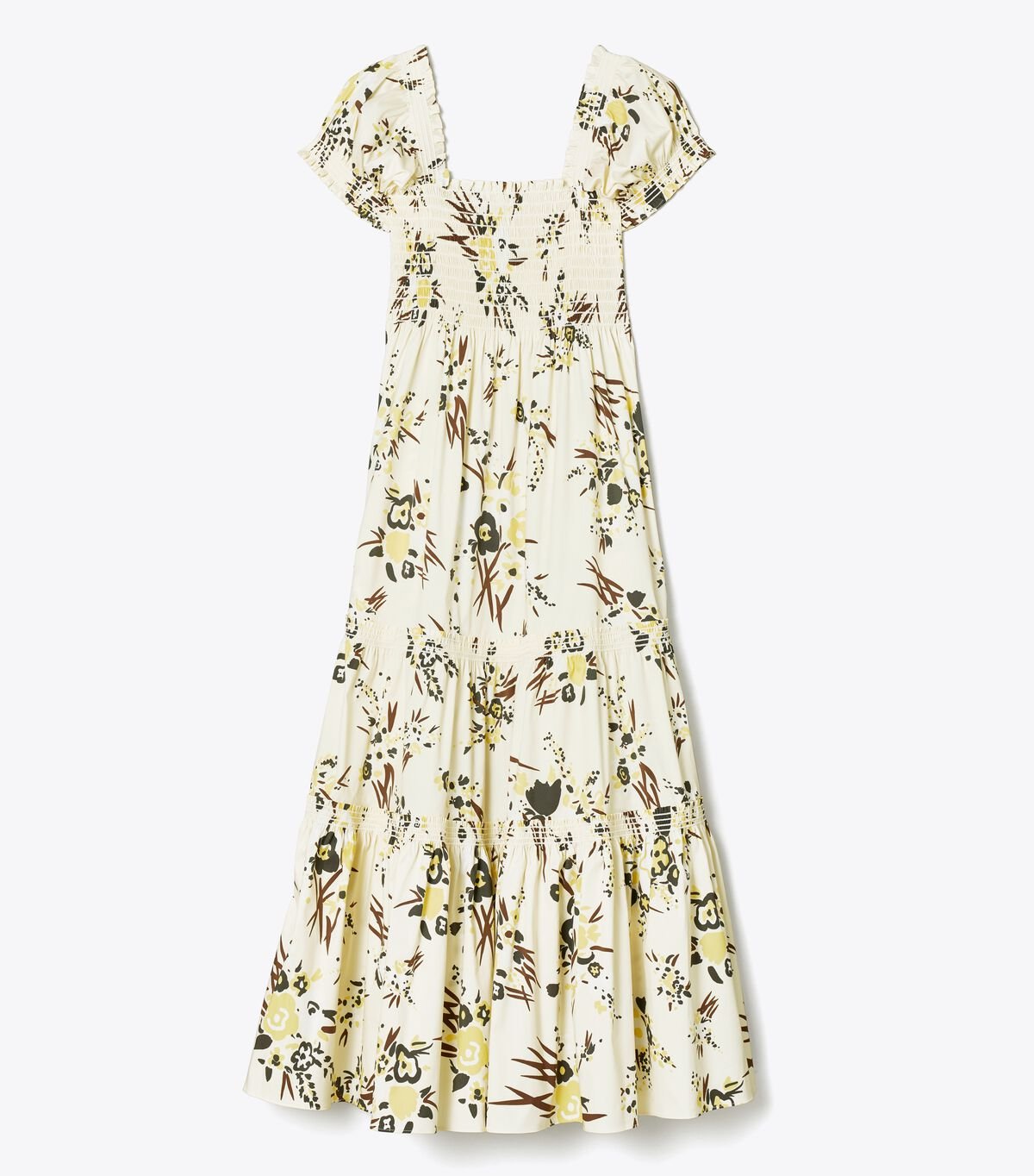 Cream Women's Tory Burch Printed Smocked Dress | QLFNSP-835