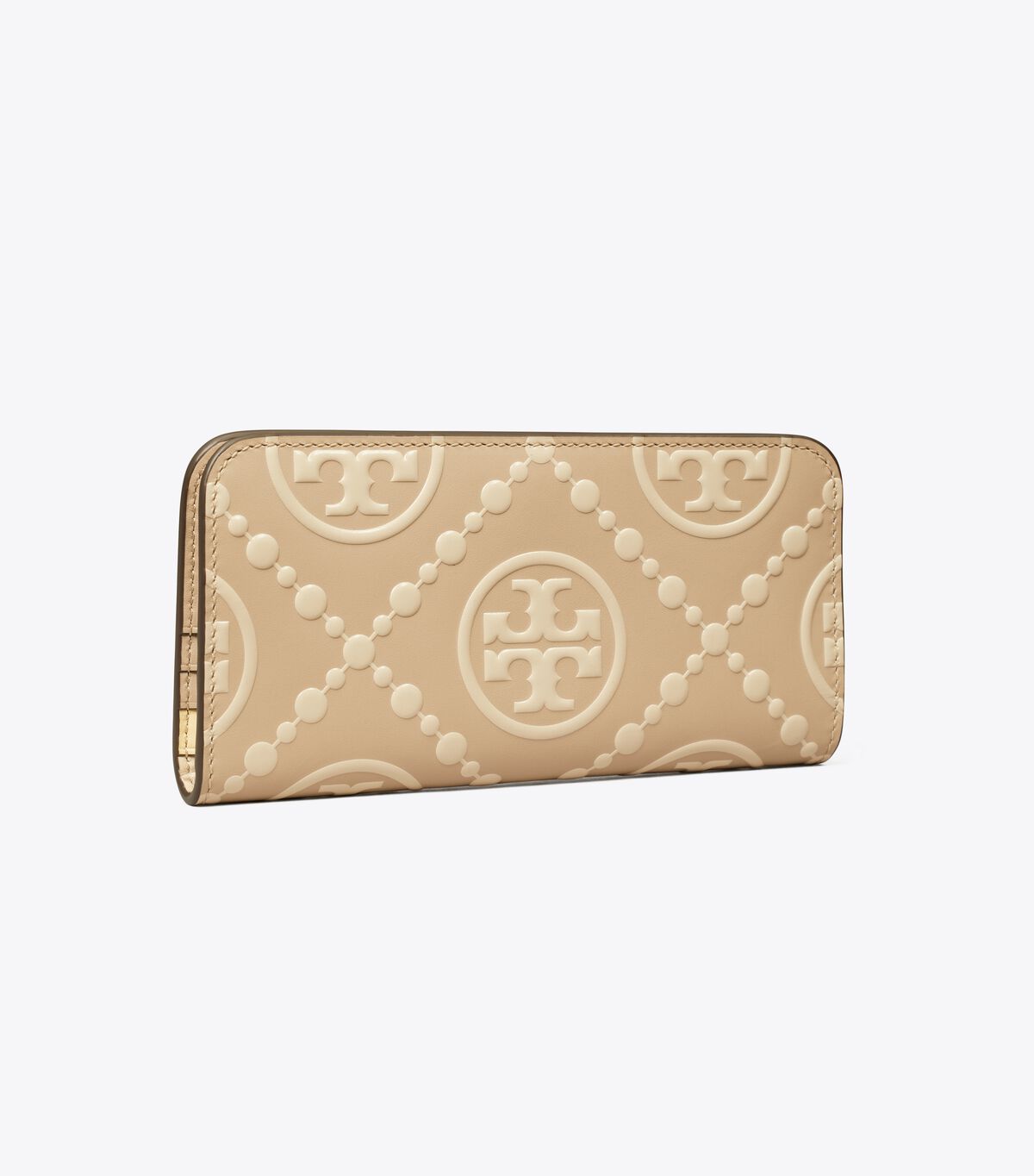 Cream Women's Tory Burch T Monogram Contrast Embossed Zip Slim Wallets | SUXYIT-412